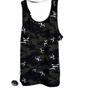 WYSELAND Green Black Camo Sleeveless Tank Top Clear Black side Size L/XL NWT